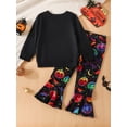 thumbnail image 3 of Wassery 2Pcs Kids Girls Fall Outfits 3T 4T 5T 6T 7T Toddler Halloween Clothes Set Long Sleeve Pumpkin Print Sweatshirt Tops Print Flare Pants, 3 of 8