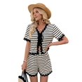 thumbnail image 3 of Womens 2 Piece Lounge Set Striped Outfits Short Sleeve Tops and Shorts Summer Matching Sets Beige S, 3 of 9