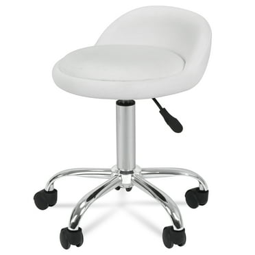 ZENY Adjustable Rolling Swivel Salon Stool Chair Spa Stool with Back Rest, White
