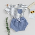 thumbnail image 2 of Bagilaanoe 2pcs Newborn Baby Boy Girl Shorts Set Short Sleeve Stripe Print T Shirt Tops + Shorts 6M 12M 18M 24M Infant Casual Summer Clothes, 2 of 8