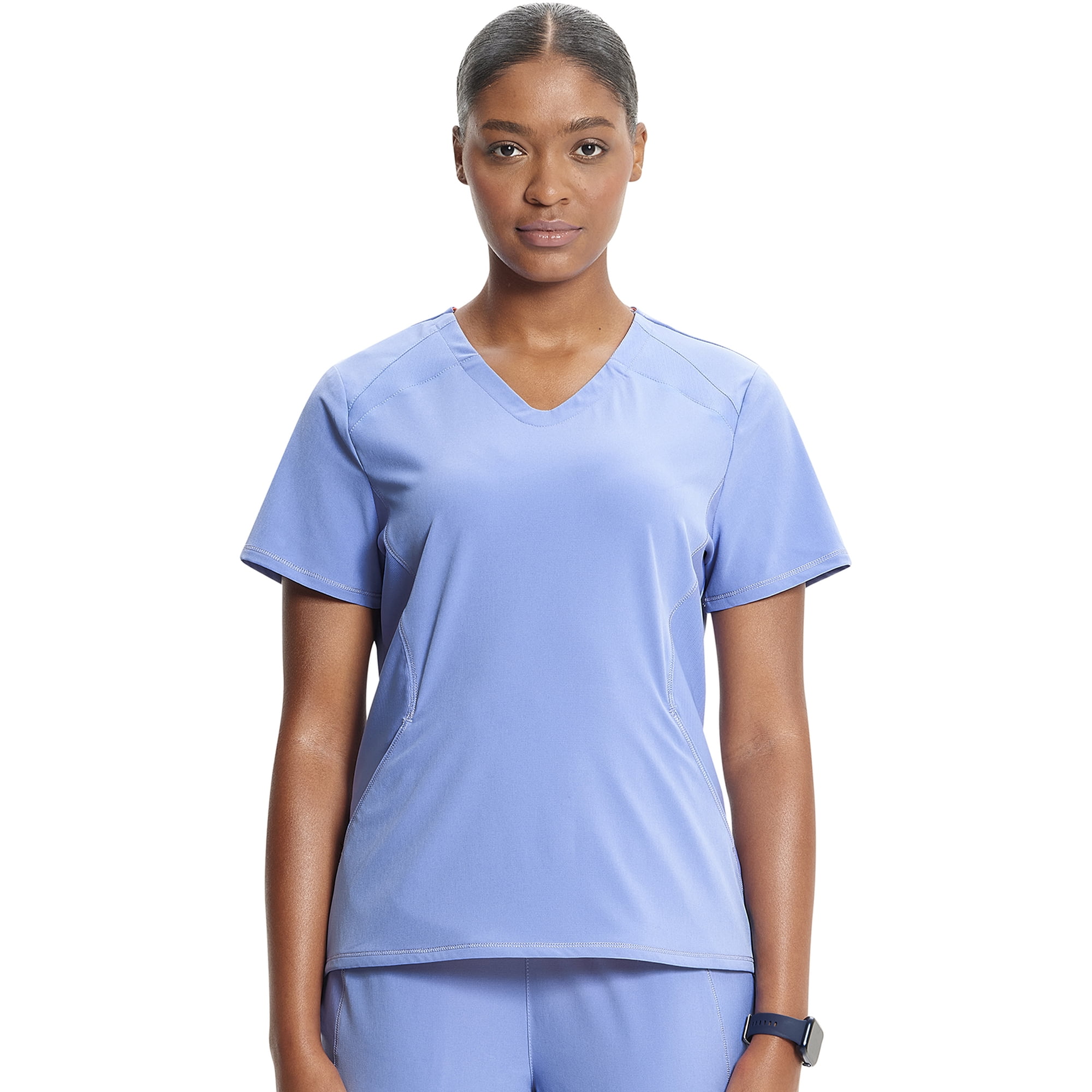 Cherokee Infinity Women's V-Neck Scrub Top with Kangaroo Pocket, High-Low Hem IN620A, XS, Ciel