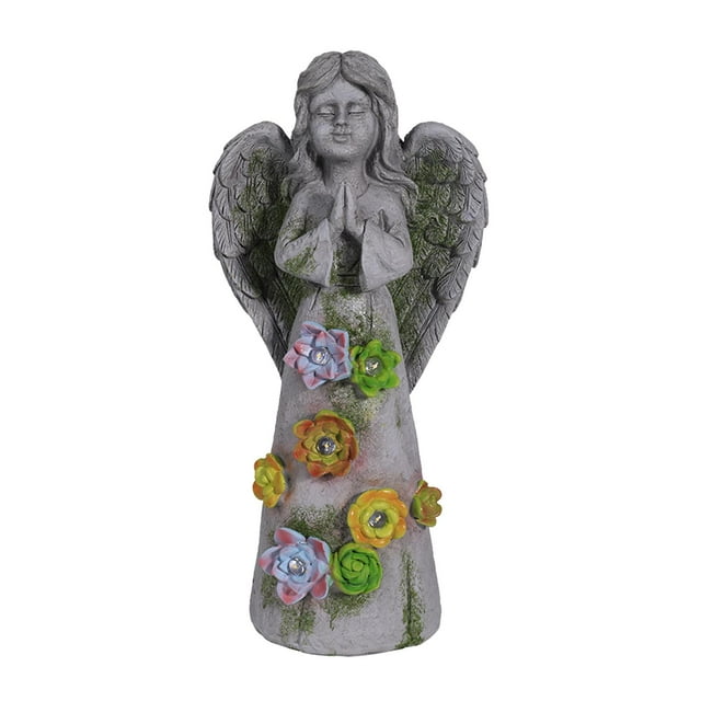 Luces de jardín de ángel, ángel de resina retro, de hadas de jardín, lámpara solar, ángel de hadas con energía Gloria Estatua del ángel de la guarda