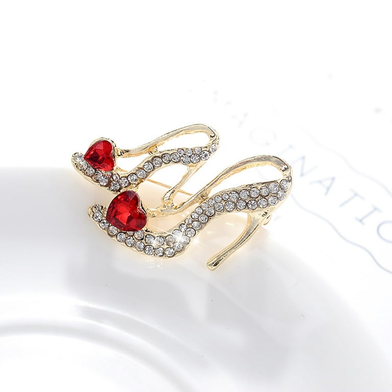 YUEHAO Brooch Rhinetone High Heel Shoes Brooches Corsage Brooch Pin For Women White