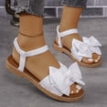 thumbnail image 7 of Hinvhai Women's Bow Flat Sandals Open Toe Ankle Strap Lightweight Vacation Beach Slide Sandals White 7(39), 7 of 7