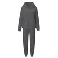 thumbnail image 6 of Women's Two Piece Outfits Solid Casual Crew-Neck Long-Sleeved Trousers And Tight-Waist Hoodie Suit Sports Suits, 6 of 7