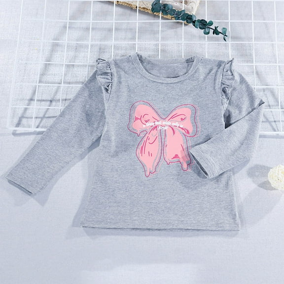 HOMADLES Long Sleeve Shirts for Toddler Girls Lightweight Round Neck Graphic Printing Casual Pullover, Basic Shirt Gray 4 T