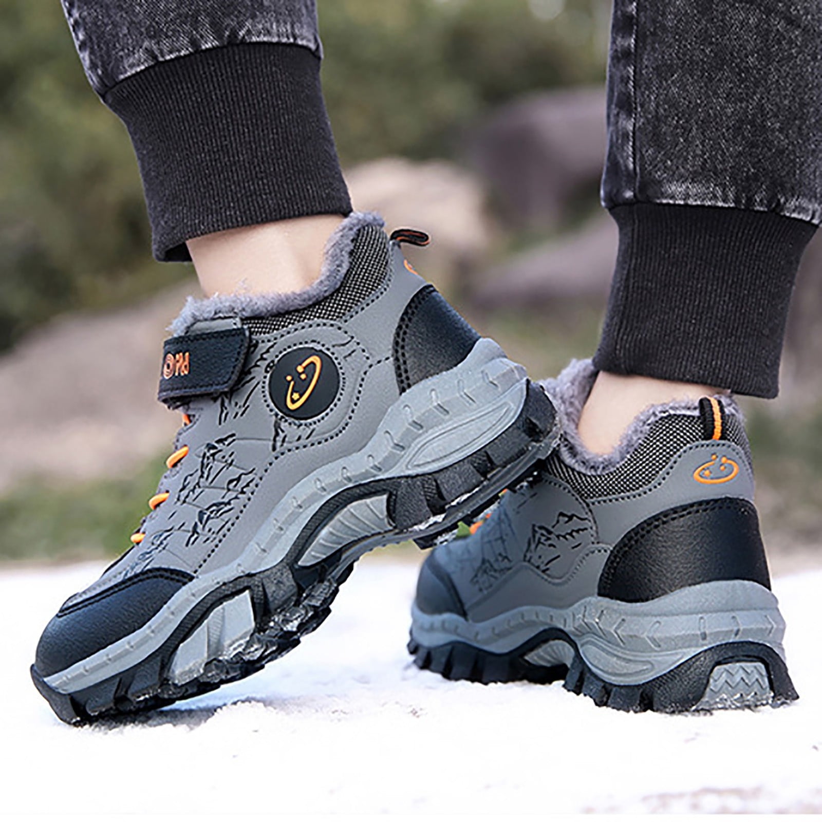 Kidagic Boys Leather Snow Boots Winter Warm Hiking Shoes For Kids Non Outdoor Insulated Footwear(Color:Dark Gray,Size:5.5)