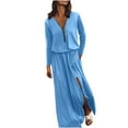 thumbnail image 1 of Gspmoly Robes pour Femmes, Robe Décontractée à Taille pour Femmes à Manches Longues avec Fermeture Éclair, Robe à Col en V, Robes d'Été pour Femmes Offres des Fêtes, 1 of 5