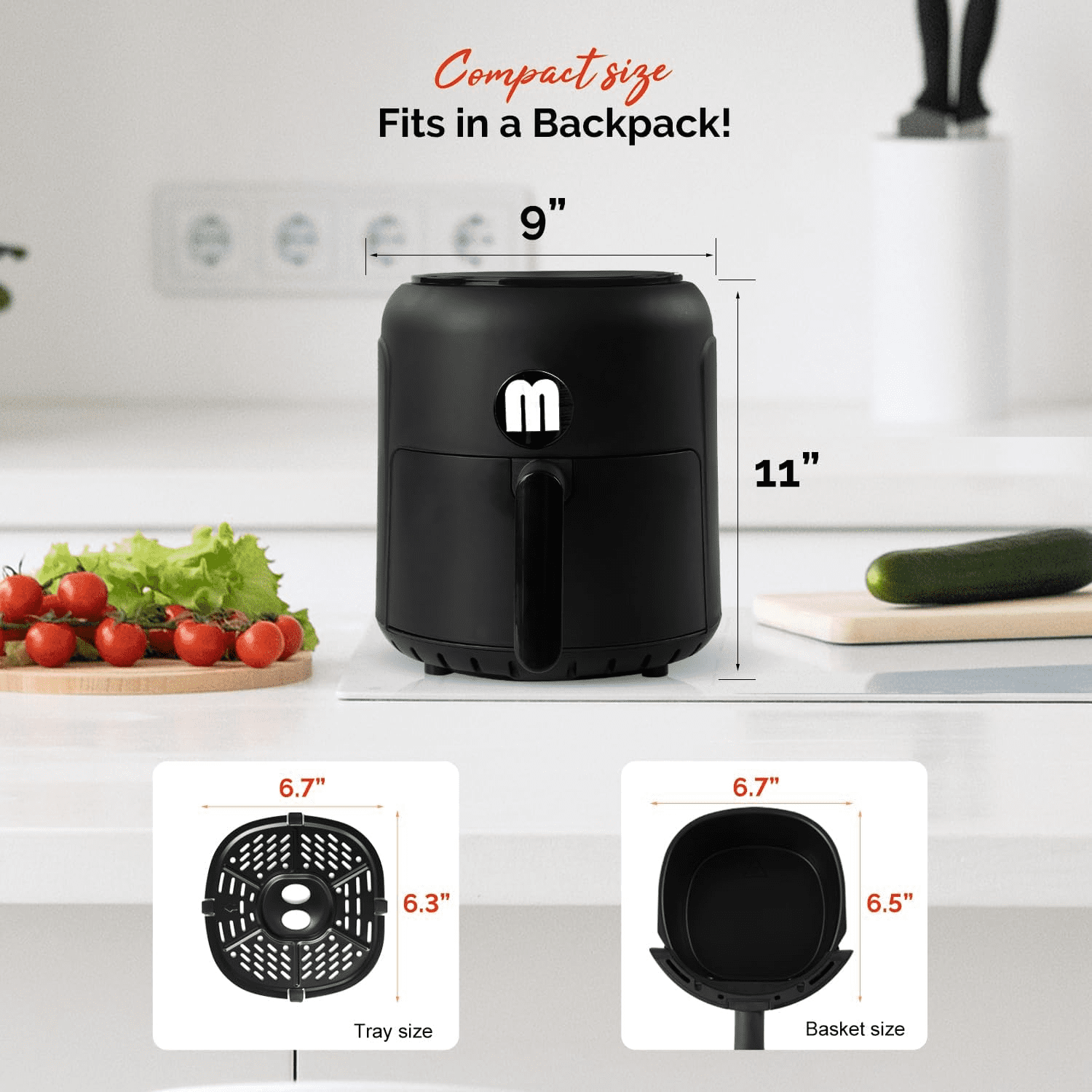 MIRASTON 2.8QT Digital Air Fryer, Mini Personal Size, Nonstick Dishwasher-Safe Basket, Fast Breakfast Cooking