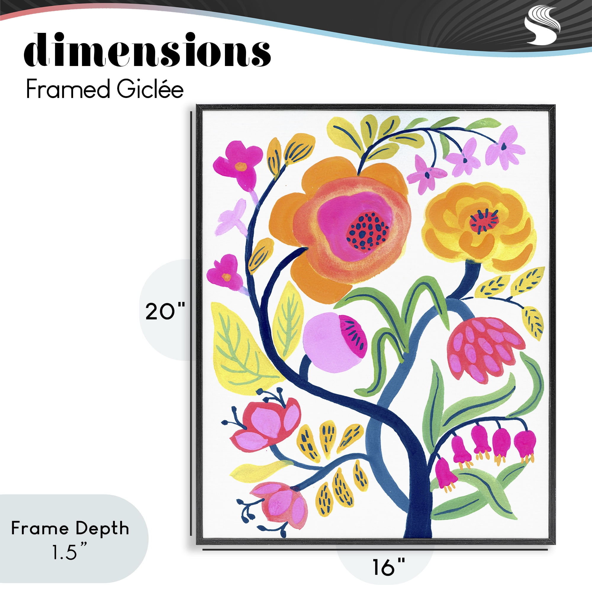 Stupell Industries Blue Tree with Warm Flowers Black Framed Giclee Art, design by Suzanne Allard