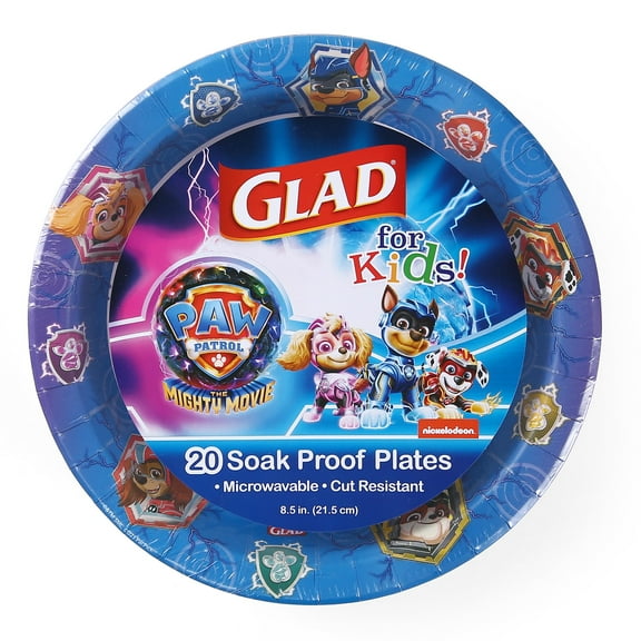 Glad for Kids PAW Patrol Paper BSL1 Plates, Shields Design - Kid-Friendly Disposable Plate for Dinner and Everyday Use, 8.5 Inch - 20 Count