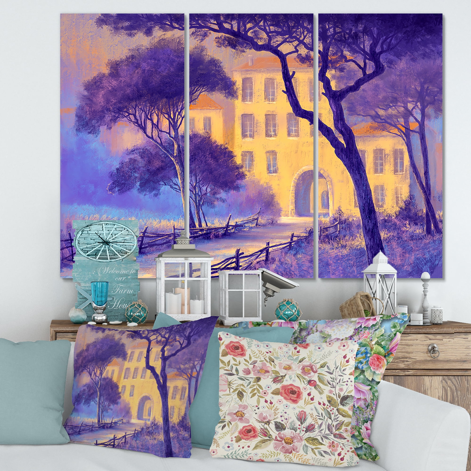 Designart ' Street Landscape OF Footpath & Trees In A City ' Traditional Canvas Wall Art Print