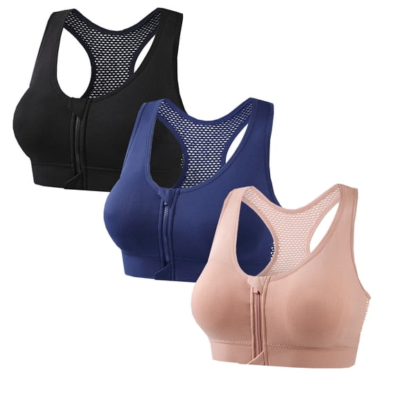 Dvprdro High Support Push Up Zip Front Sports Bra for Women Racerback Wireless Yoga Gym Workout Bra