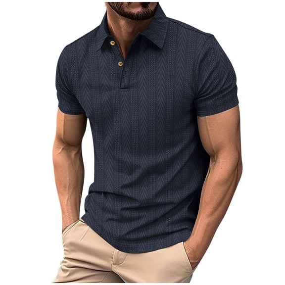 YLSDY Mens Button Collared Shirts Short Sleeve Casual Color Block Golf T Shirt Stylish Contrast Colors Button Lapel Collar Cotton Tops Dark Blue XL