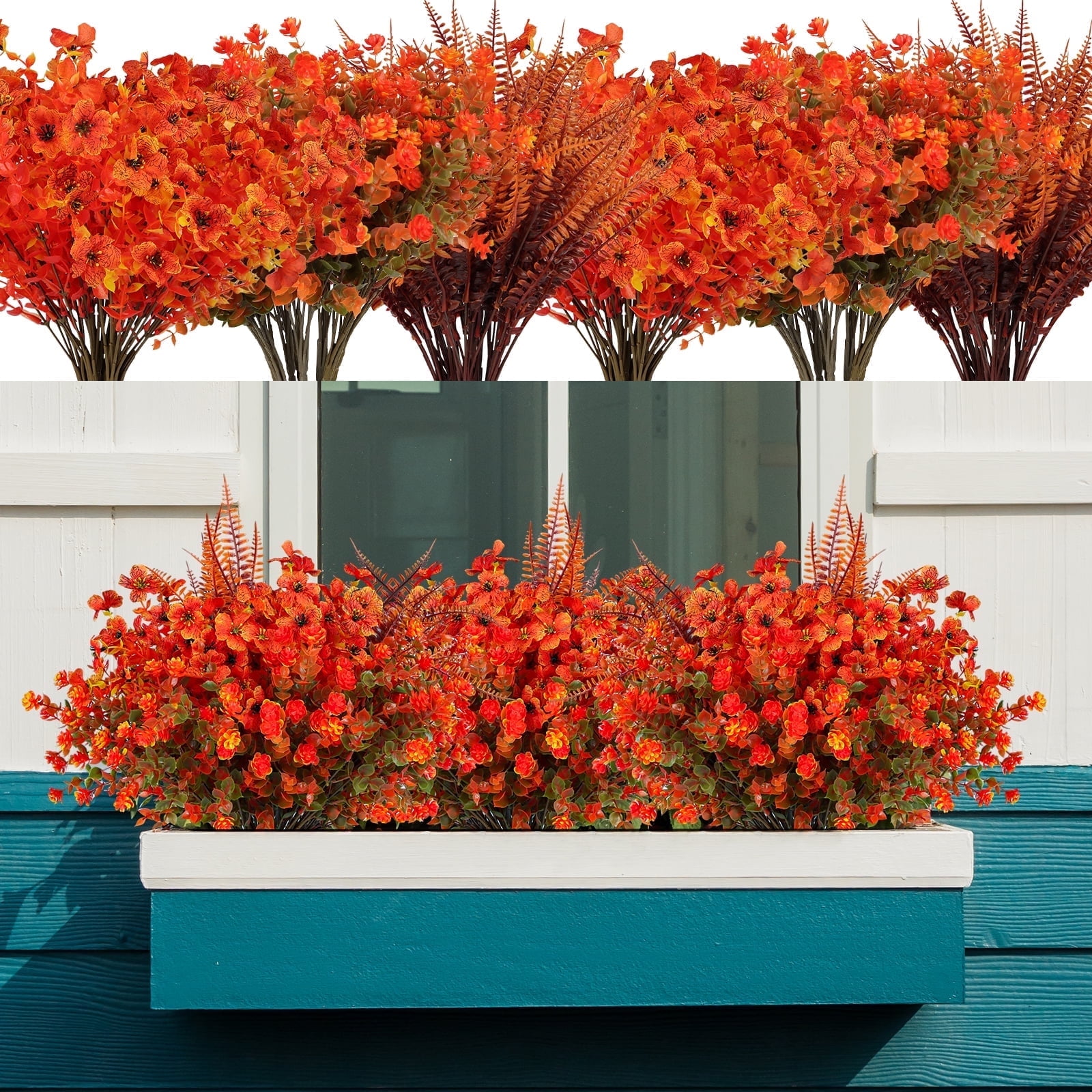 VKFVKF 24 Bundles Artificial Fake Flowers Outdoor, Faux Plants Fall for Home Patio Garden Decor, Multicolor