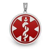 Picturesongold.Com Sterling Silver Round Medical Id Charm or Necklace Pendants W/ Red Enamel - 1/2 inch x 1/2 inch