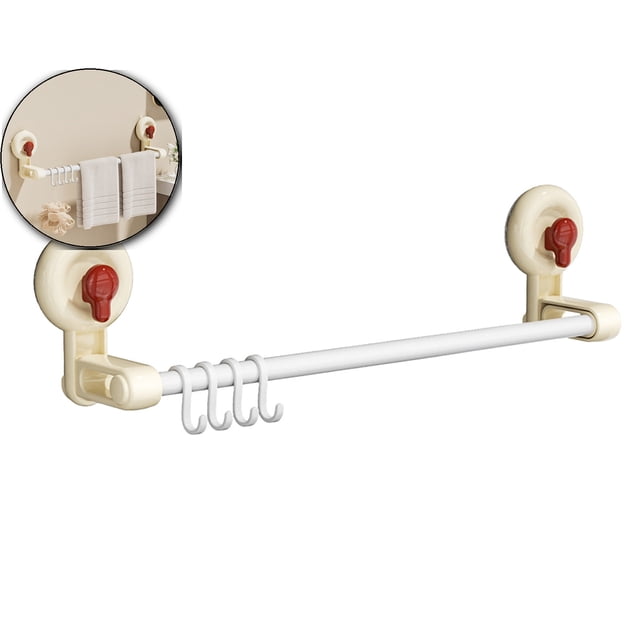 Dvruxg Suction Cup Towel Rack, Punch-Free Bathroom Organizer, Multi-Hook Bath Towel Storage for Shower Use