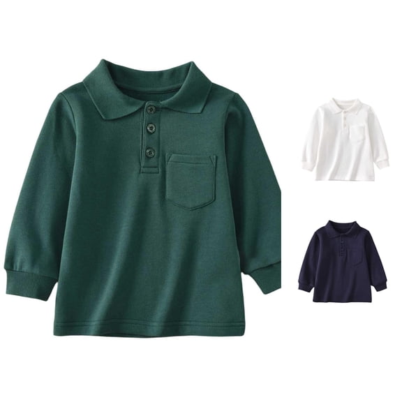 Gyujnb Collar Long Sleeve Pocket Polo Top Back to School Casual Daily Wear (Toddler to Big Boys),2-3 Years