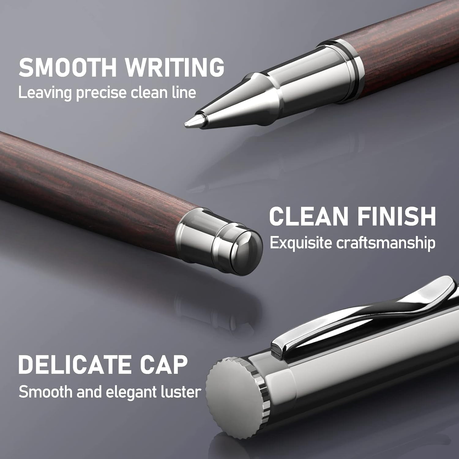 Wood Rollerball Pen Set, Extra 2 Ink Refills(1 Black & 1 Blue), Fancy Writing Pen Nice Luxury Office Gift for Men, Professional, Executive, Cool Wooden Pen for Journaling - Blackwood