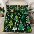 thumbnail image 2 of Manfei Cartoon Christmas Tree Twin Sheet Sets 3 Pieces for Children, Merry Xmas Twin Fitted Sheet, Black Green Orange Hand Drawn Flat Sheet, Super Cozy Room Decor, 2 of 7