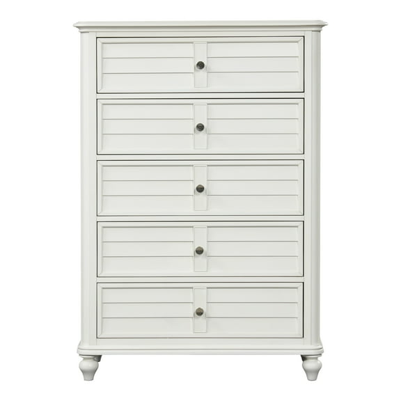 Furniture of America Kaela Coastal 5-Drawer Solid Wood Adult Vertical Dresser, White