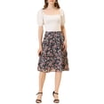thumbnail image 2 of INSPIRE CHIC Women's Floral Skirts Summer Chiffon Smocked Elastic Waist A-Line Below Knee Length Ruffle Tiered Skirt S Dark Blues, 2 of 7