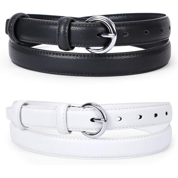 Cinturón de cuero para mujer, paquete de 2, cinturón de vestir fino con hebilla de pasador, cinturón sólido para pantalones vaqueros, paquete de 2, cinturones de cuero finos para mujer,