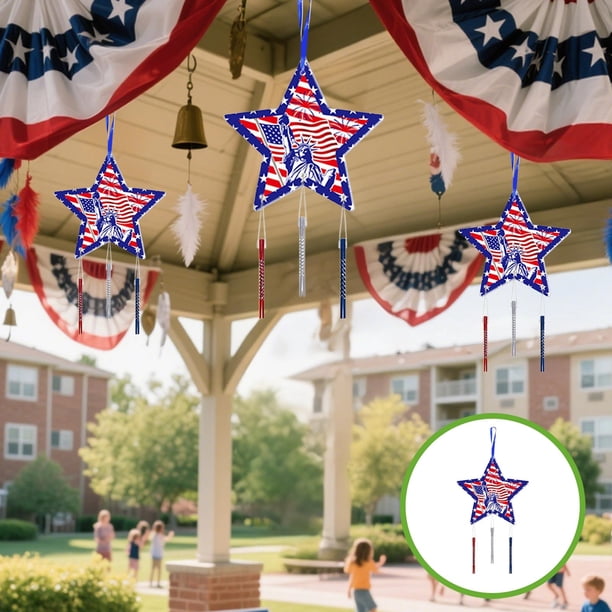Decoraciones para el Día de los Caídos, decoraciones para el 4 de julio, decoraciones patrióticas, colgante de carillón de viento con forma de estrella del Día de la Independencia, decoración colgante