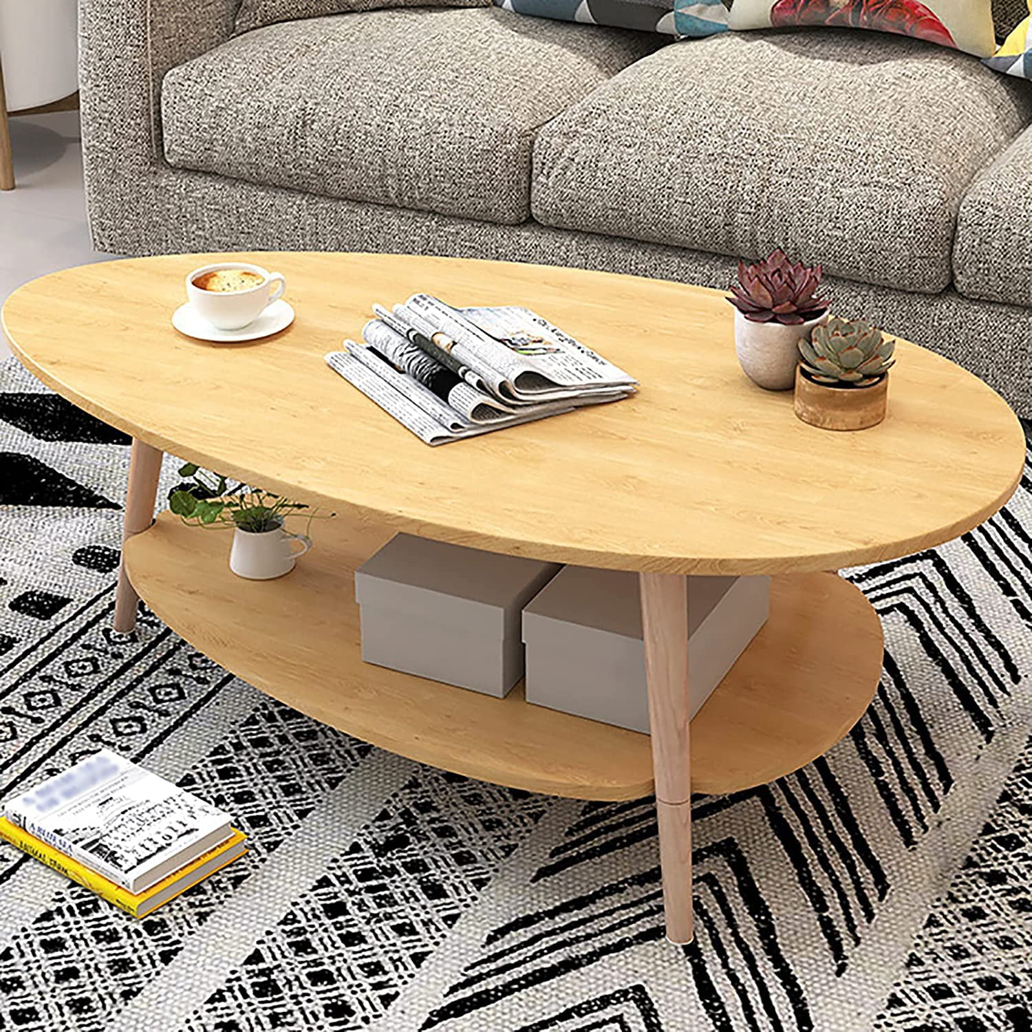Drop Shape Accent Oval Table Contemporary Style Leisure Tea Table Cocktail Table for Living Room Coffee Table 35.4 Inch Color : B