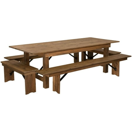 8 X 40 Antique Rustic Folding Farm Table And Four Bench Set