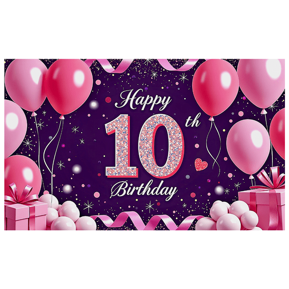 Glamorous Glittery 10th Birthday Banner Balloons Heart Gift Box Background Party Decoration Supplies Photography Props Birthday Party Decorations Backdrop