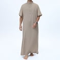 thumbnail image 4 of Ceisia Men's Middle Eastern Arabic Qatari Thawb Robe Standing Collar Short Sleeve Chest Pocket Metal Button Traditional Costume Gifts for Father, 4 of 7