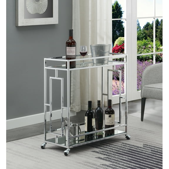 Convenience Concepts Town Square 2 Tier Bar Cart, Glass/Mirror/Chrome
