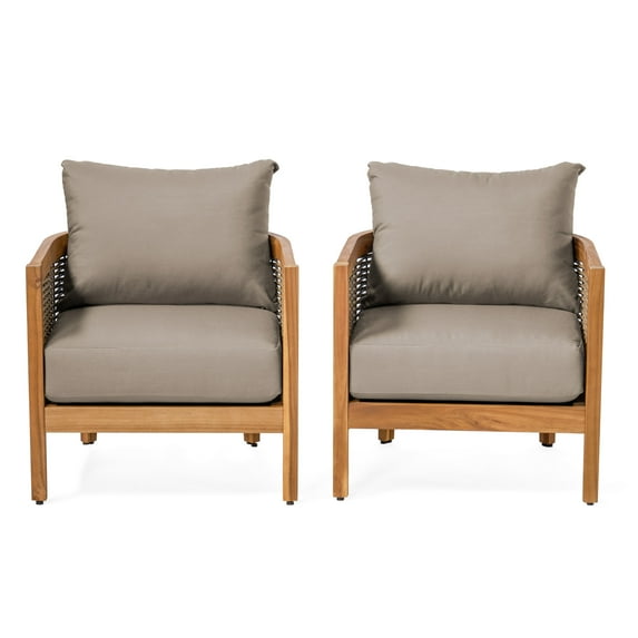 GDF Studio The Crowne Collection Outdoor Acacia Wood Club Chairs with Optional Sunbrella Cushions, Set of 2, Teak, Canvas Taupe