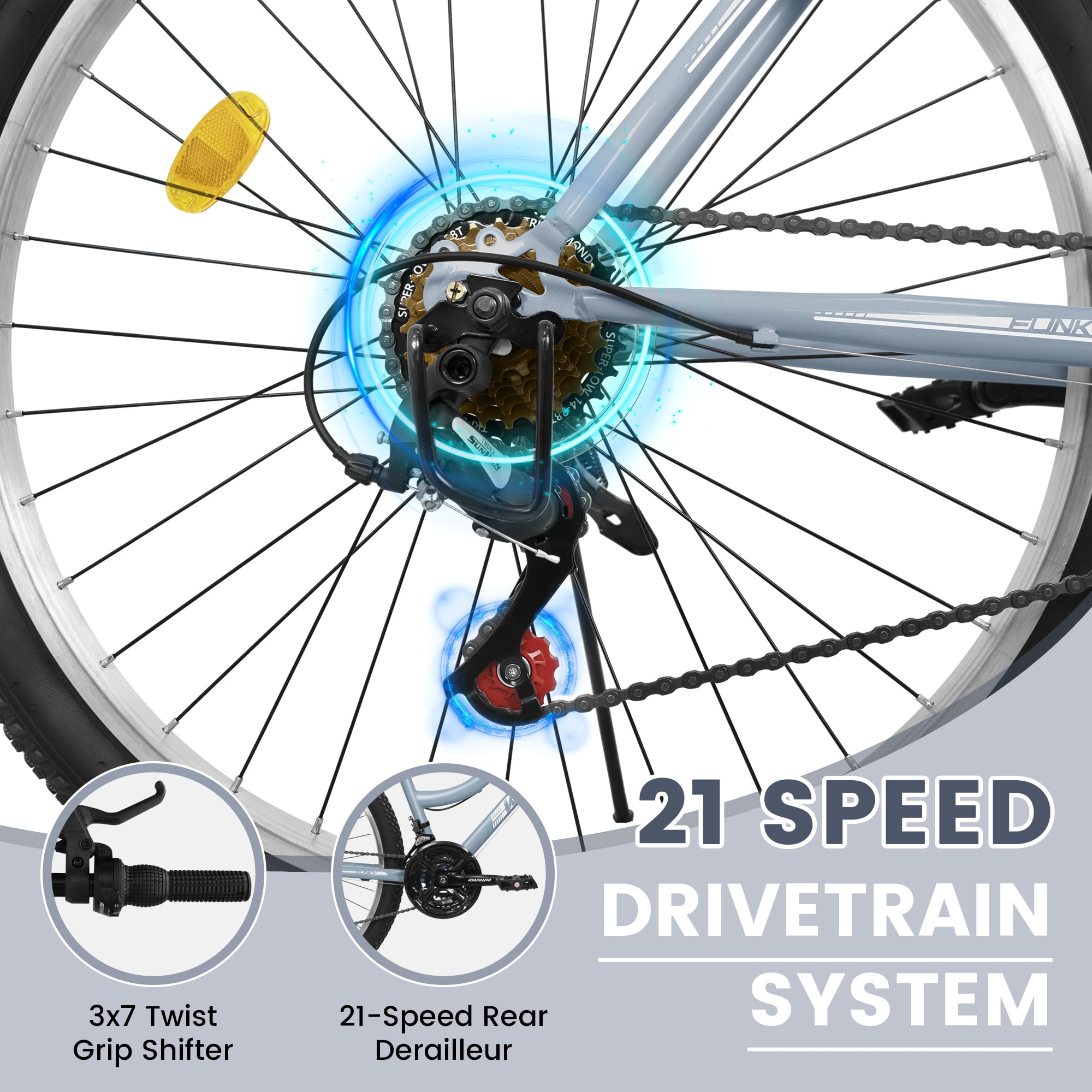 26 Inch Mountain Bike for Women, 21 Speed Mountain Bicycle with V-Brake and Carbon Steel Frame, Female Commuting City Bike to School Work, Silver-Grey