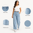 thumbnail image 3 of Jeans for Women, Elastic Waist Straight&nbsp;Leg Jeans with Side Pockets, Soft Stretchy Denim Pants for Dressy Casual Wear, Teacher Outfits | VerBelle,Light Blue 2XL, 3 of 9