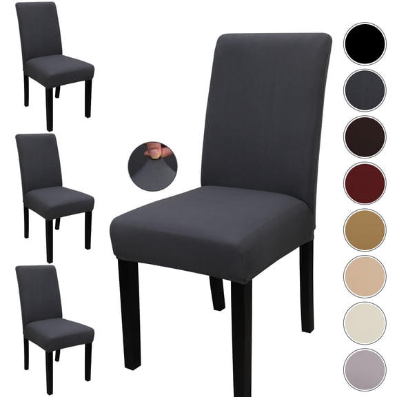 Keyroal Solid Color Stretch Dining Chair Covers, 4‑Pack Elastic Spandex Slipcovers, Removable Washable Wrinkle‑Resistant Chair Seat Protectors for Dining Room, Kitchen, Wedding, Hotel & Party(Grey)
