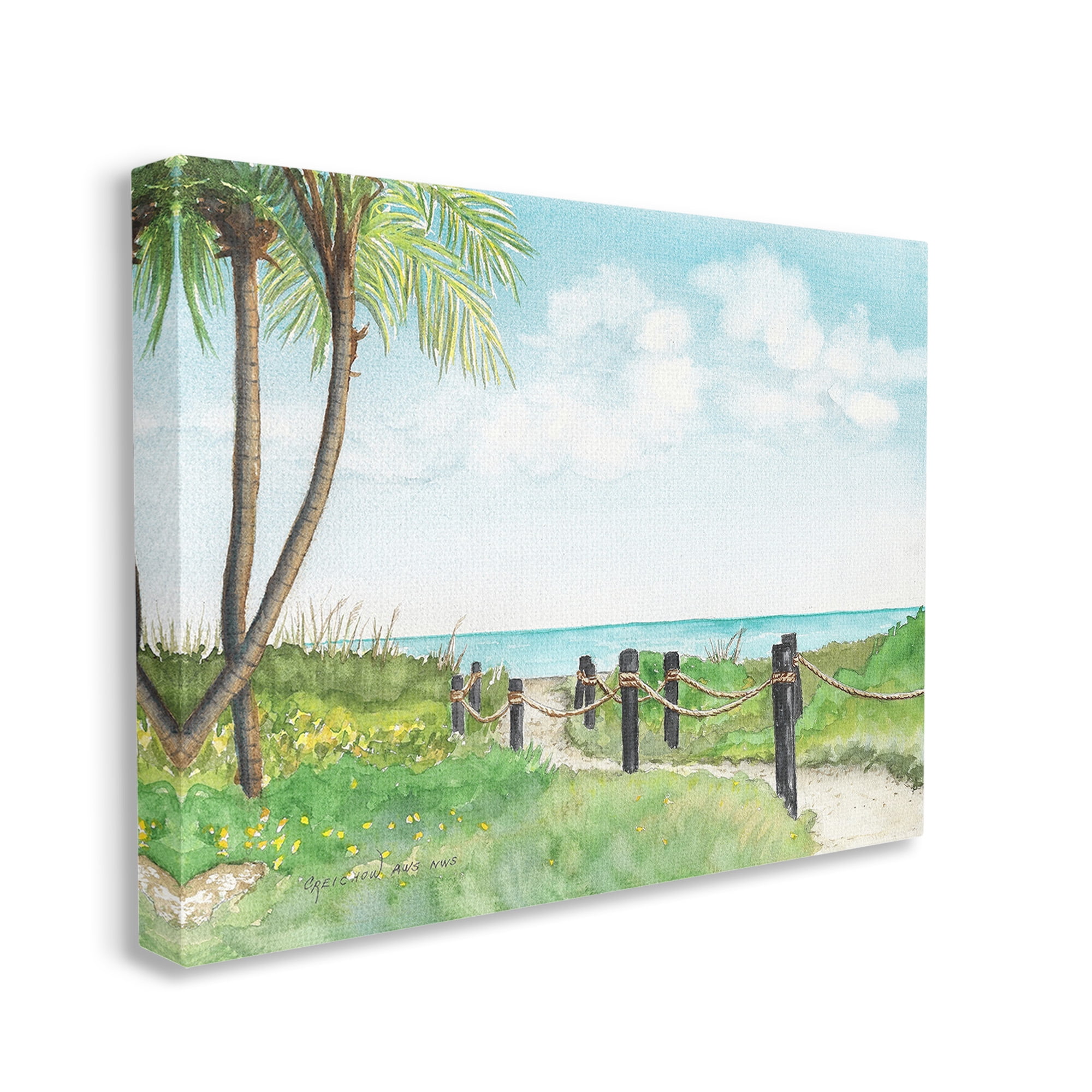 Stupell Industries Tropical Summer Path Landscape Painting Gallery Wrapped Canvas Art Print Wall Art, 20 x 16