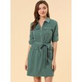 thumbnail image 2 of INSPIRE CHIC Robe Chemise à Manches Retroussables Multi-Poches avec Ceinture pour Femmes, 2 of 6