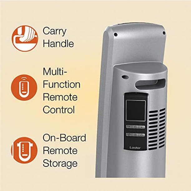 Lasko 5586 Digital Ceramic Tower Heater with Remote, Dark Grey