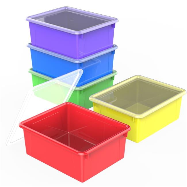 Letter Size 10 x 13 x 5 in. Deep Storage Tray with Lid, Assorted Color Pack of 5