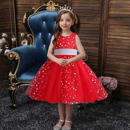 

Leesechin Girls Dresses Clearance Kids Dress Sleeveless Princess Dress Bow Tie Lace Flowers Mesh Dress Tufted Dress