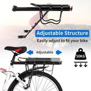 Rear Bike Rack, 115lbs 50KGS Bike Cargo Racks Frame Aluminum Alloy Universal Adjustable Cycling Equipment Stand Footstock Bicycle Luggage Carrier Bike Rack Rear with Reflector for 26-29 Frames