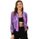thumbnail image 1 of Disfraz De Halloween PaMujer, Brillante, Holográfico, Brillante, Metálico, Ligero, Brillante, ChaqueDe Bombardero Morado-1 S, 1 of 6