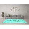 thumbnail image 3 of Ahgly Company Machine Washable Indoor Round Abstract Turquoise Blue Modern Area Rugs, 7' Round, 3 of 4