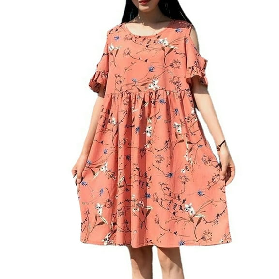 Nmnitkp Maternity Dress High Quality Healthy Fabric Women Casual Loose Bohemian Floral Dress with Pockets Short Sleeve Long Maxi Summer Beach Swing Dress