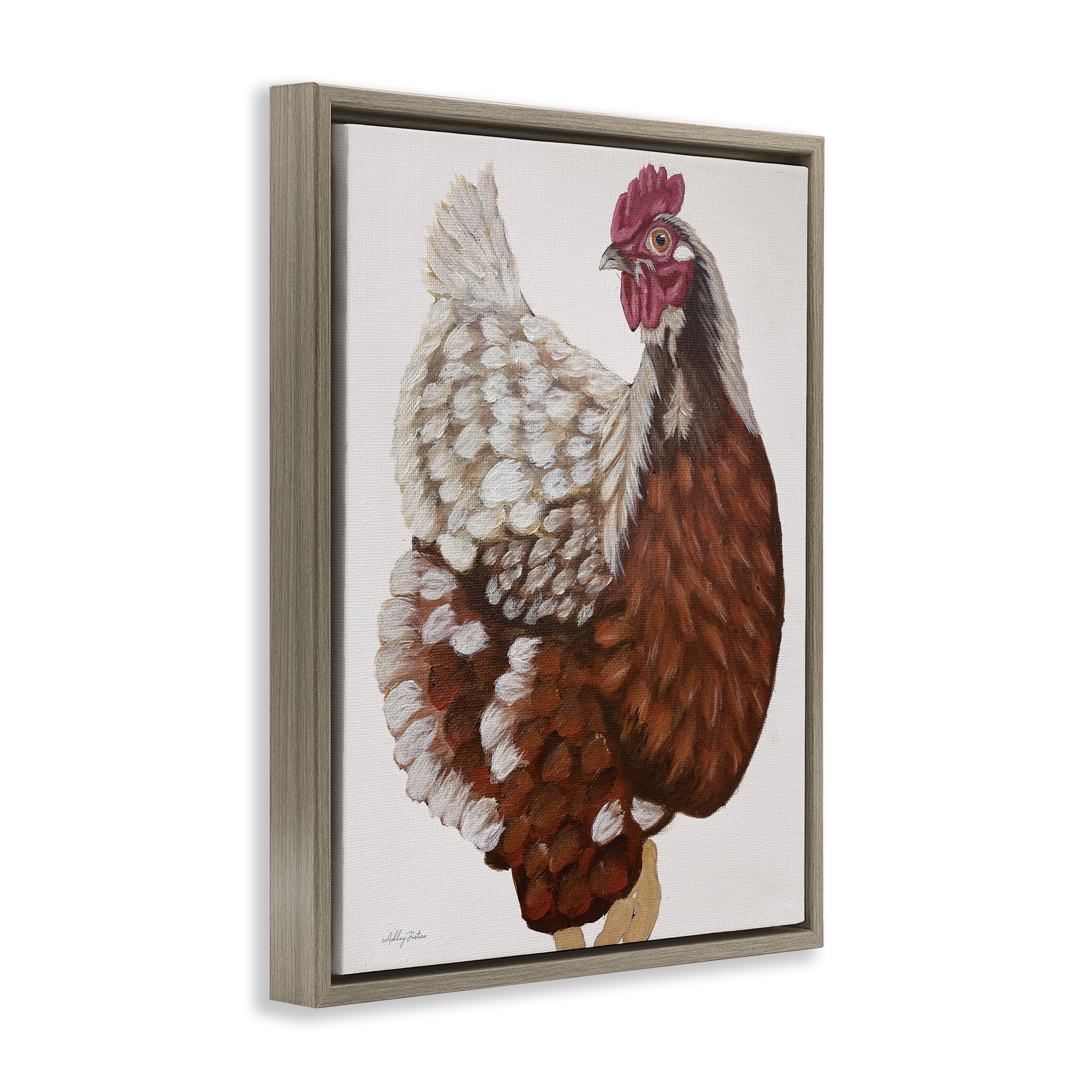Stupell Industries Traditional Chicken Portrait Animals & Insects Painting Brown Floater Framed Canvas Art Print Wall Art, 25 x 31