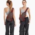 thumbnail image 6 of Sling Backpack,Red and Green Plaid Christmas Snow Pattern Sling Bag with Water Bottle Holder,Waterproof Sling Bag for Men/Women with Headphone Jack for Hiking,Travel, 6 of 6