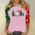thumbnail image 3 of asdoklhq Women's Sweaters Women's 3/4 Sleeve Crew Neck Pullover Christmas Print Top Pink L, 3 of 5