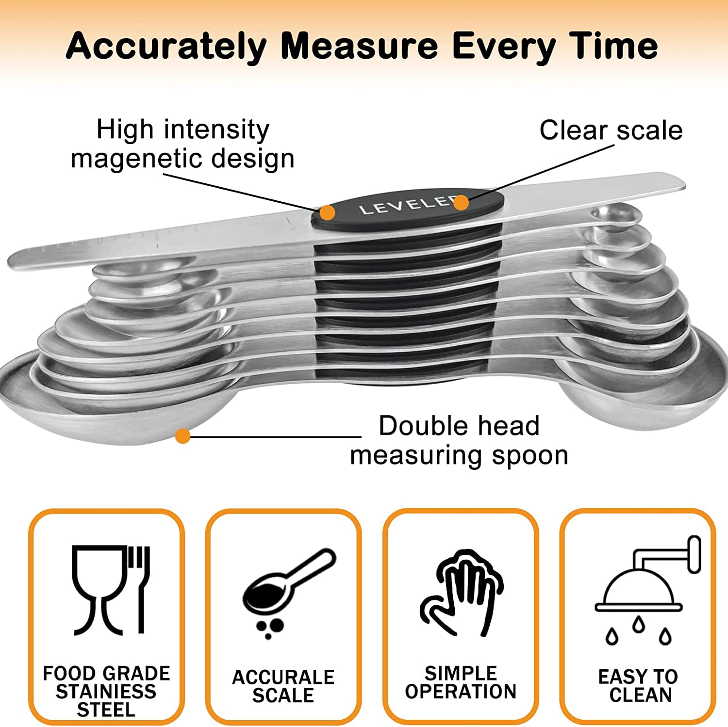 Miuline Measuring Spoons Set,9PCS Magnetic Measuring Cups Stainless Steel  Spoons, Metal Measuring Spoons For Measuring Dry Liquid Ingredients 